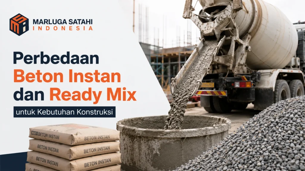 Ilustrasi gambar perbedaan beton instan dan ready mix untuk kebutuhan konstruksi