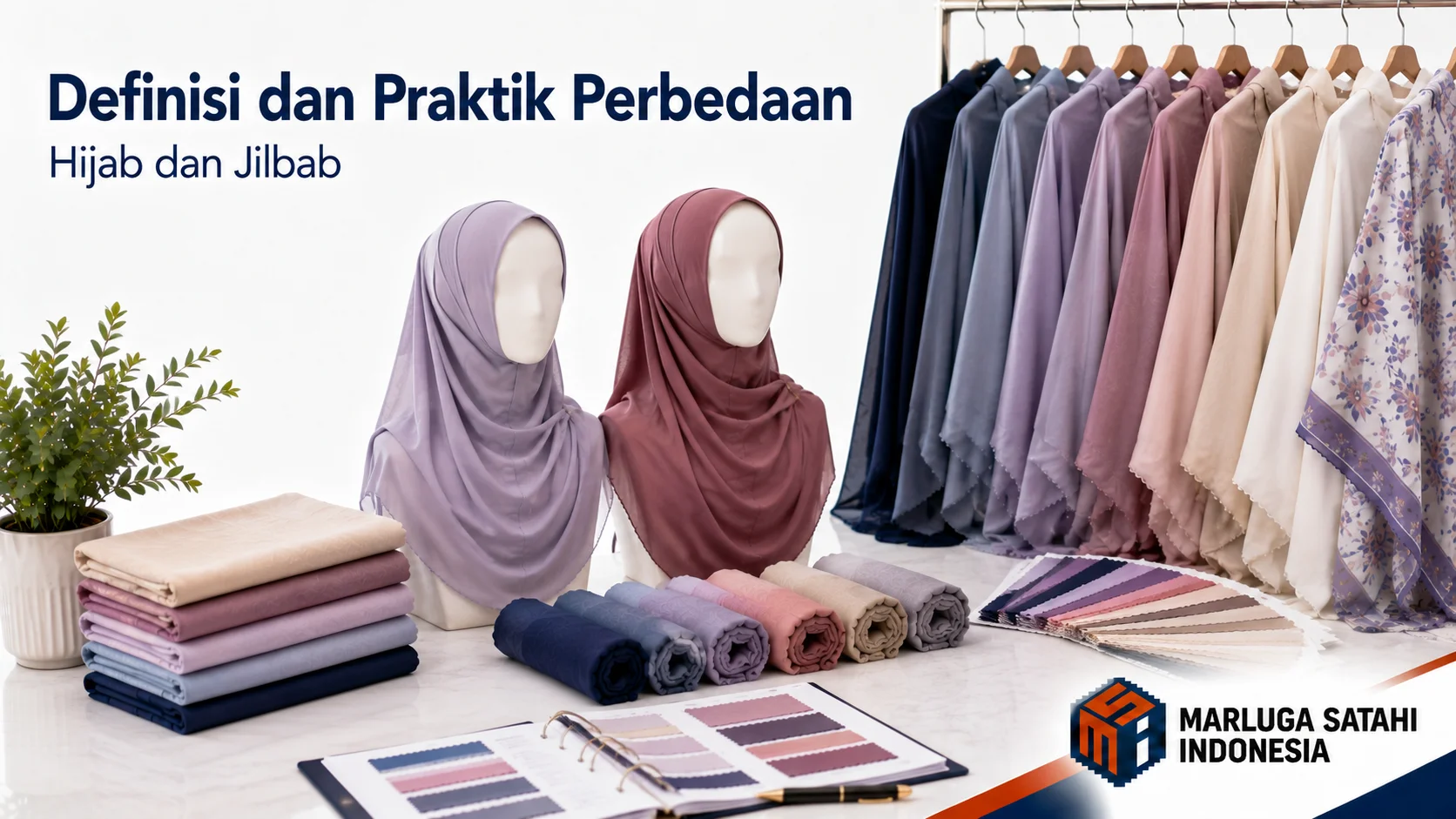 Ilustrasi perbandingan gaya penggunaan penutup kepala yang rapi di lingkungan kerja profesional.