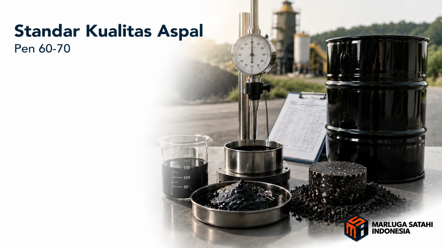 Pemeriksaan kualitas aspal pen 60-70 sebelum digunakan pada proyek konstruksi jalan.