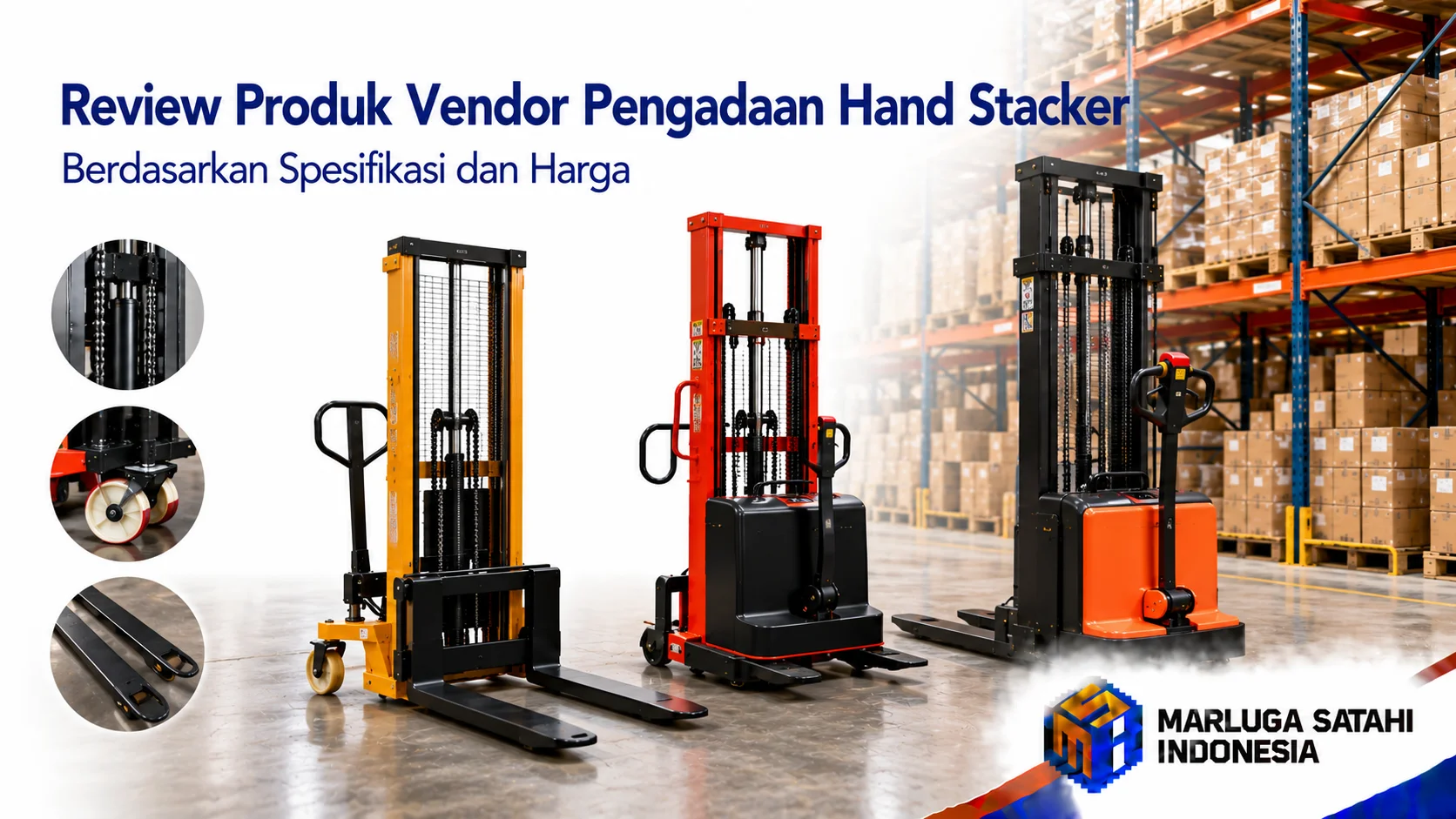 Review Vendor Pengadaan Hand Stacker dengan berbagai spesifikasi, kapasitas, dan kisaran harga.