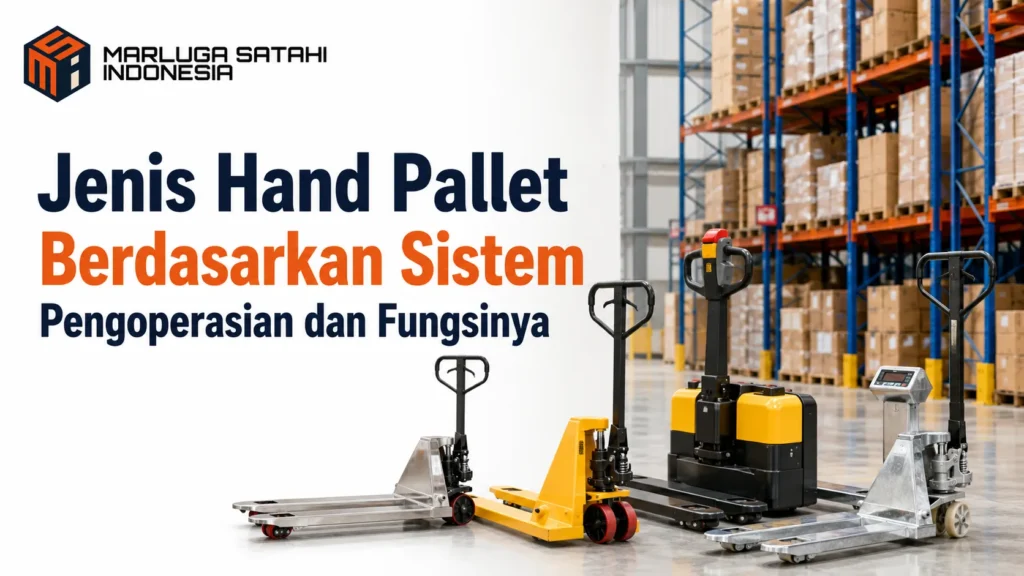 Jenis hand pallet berdasarkan sistem pengoperasian dan fungsinya untuk kebutuhan material handling di gudang, logistik, dan industri.