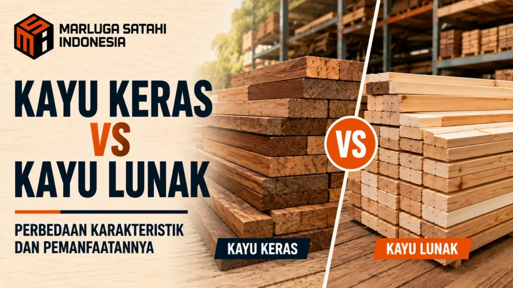 Perbandingan Kayu Keras dan Kayu Lunak berdasarkan karakteristik, kekuatan, dan pemanfaatannya untuk konstruksi, furnitur, dan industri.