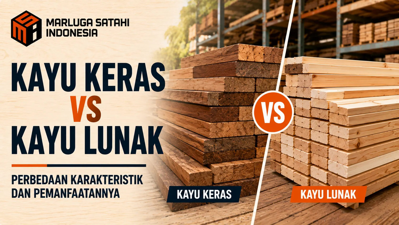 Perbandingan Kayu Keras dan Kayu Lunak berdasarkan karakteristik, kekuatan, dan pemanfaatannya untuk konstruksi, furnitur, dan industri.