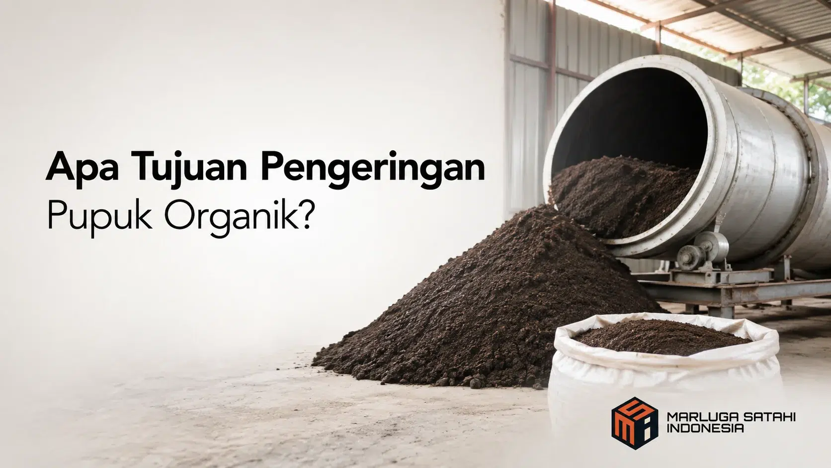 Proses pengeringan pupuk organik menggunakan mesin pengering untuk mengurangi kadar air sebelum dikemas.