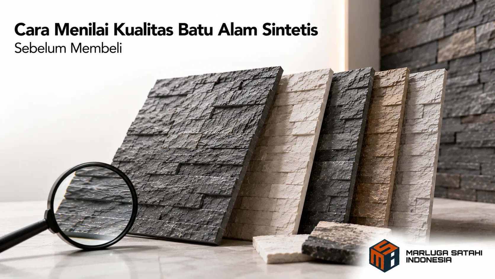 Panel batu alam sintetis dengan tekstur menyerupai batu alami yang menampilkan kualitas material untuk kebutuhan pelapis dinding.