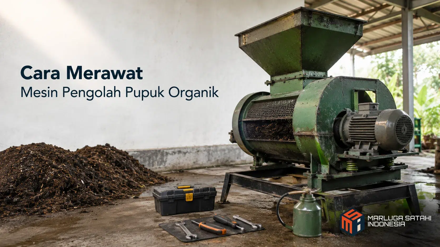 Mesin pengolah pupuk organik dengan peralatan servis dan pelumas untuk perawatan mesin