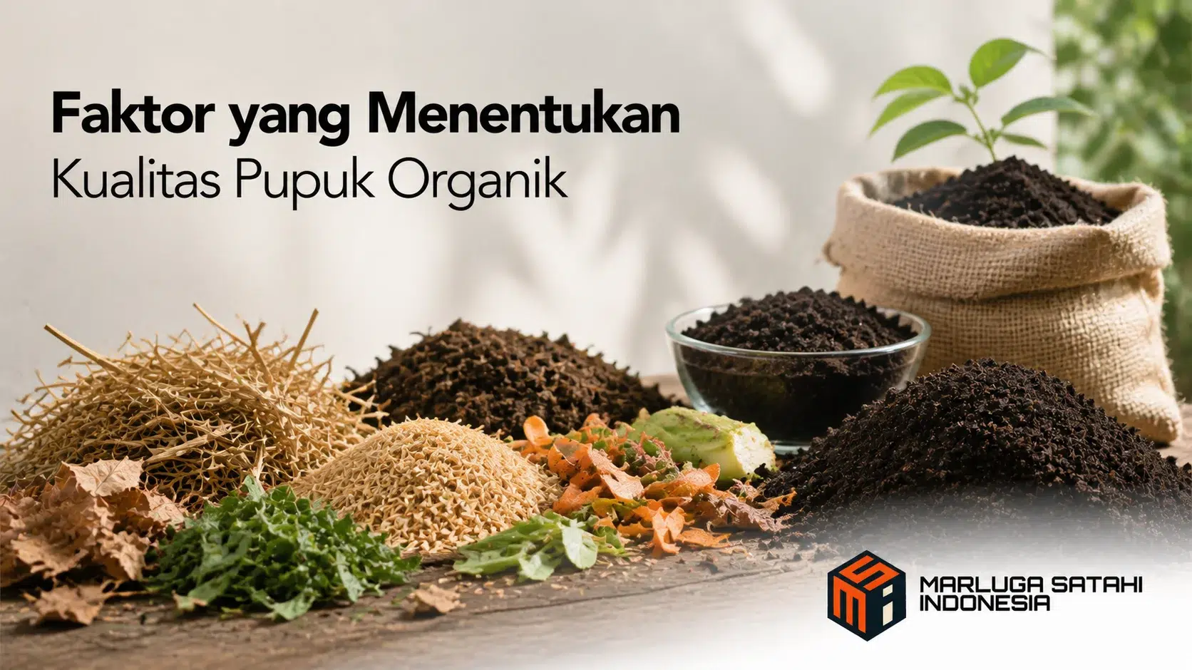 Faktor yang Menentukan Kualitas Pupuk Organik melalui bahan kompos, daun kering, sekam, tanah organik, dan pupuk dalam proses pengolahan.