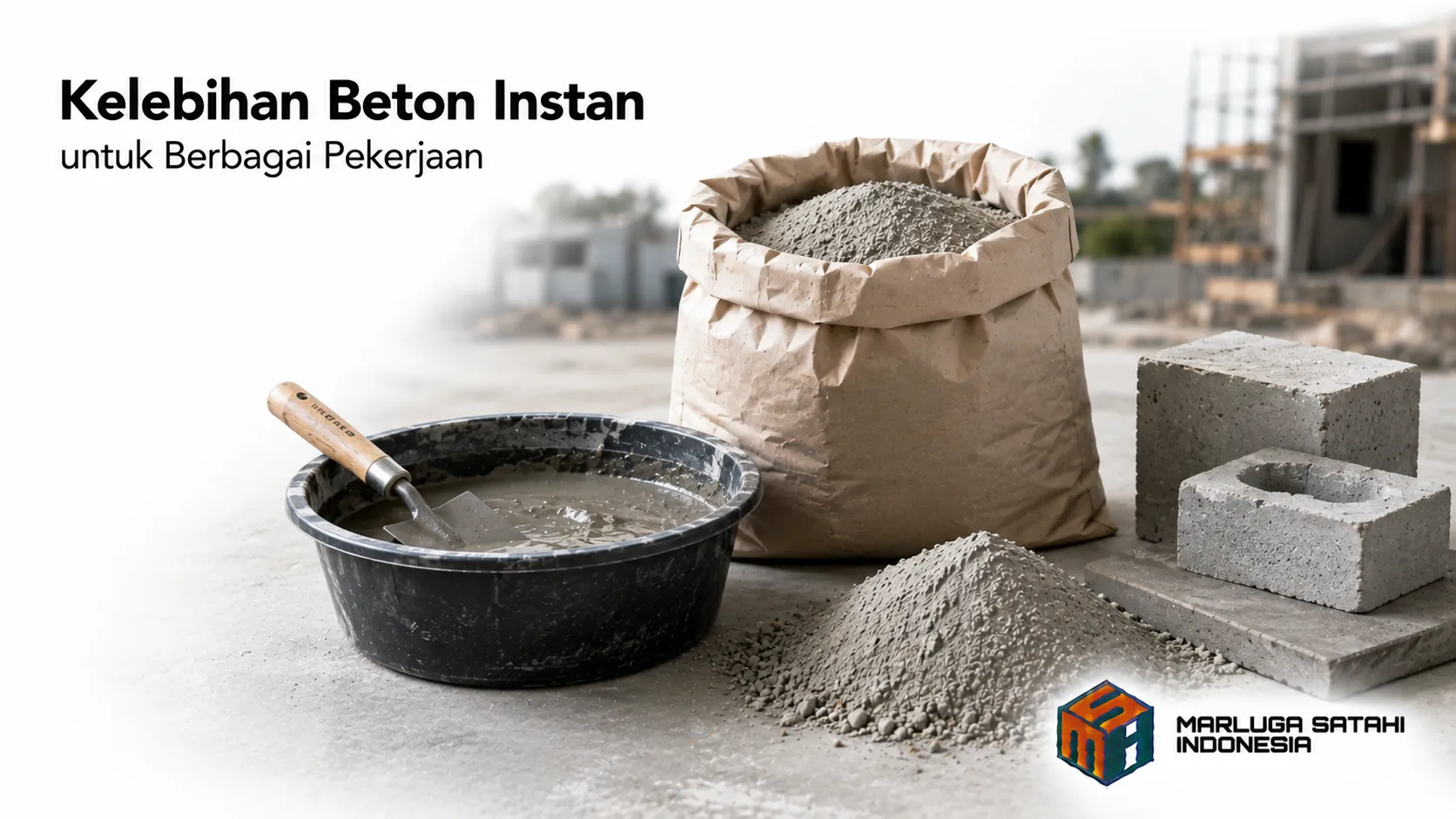 Beton instan siap pakai untuk berbagai pekerjaan konstruksi dengan proses aplikasi yang praktis.