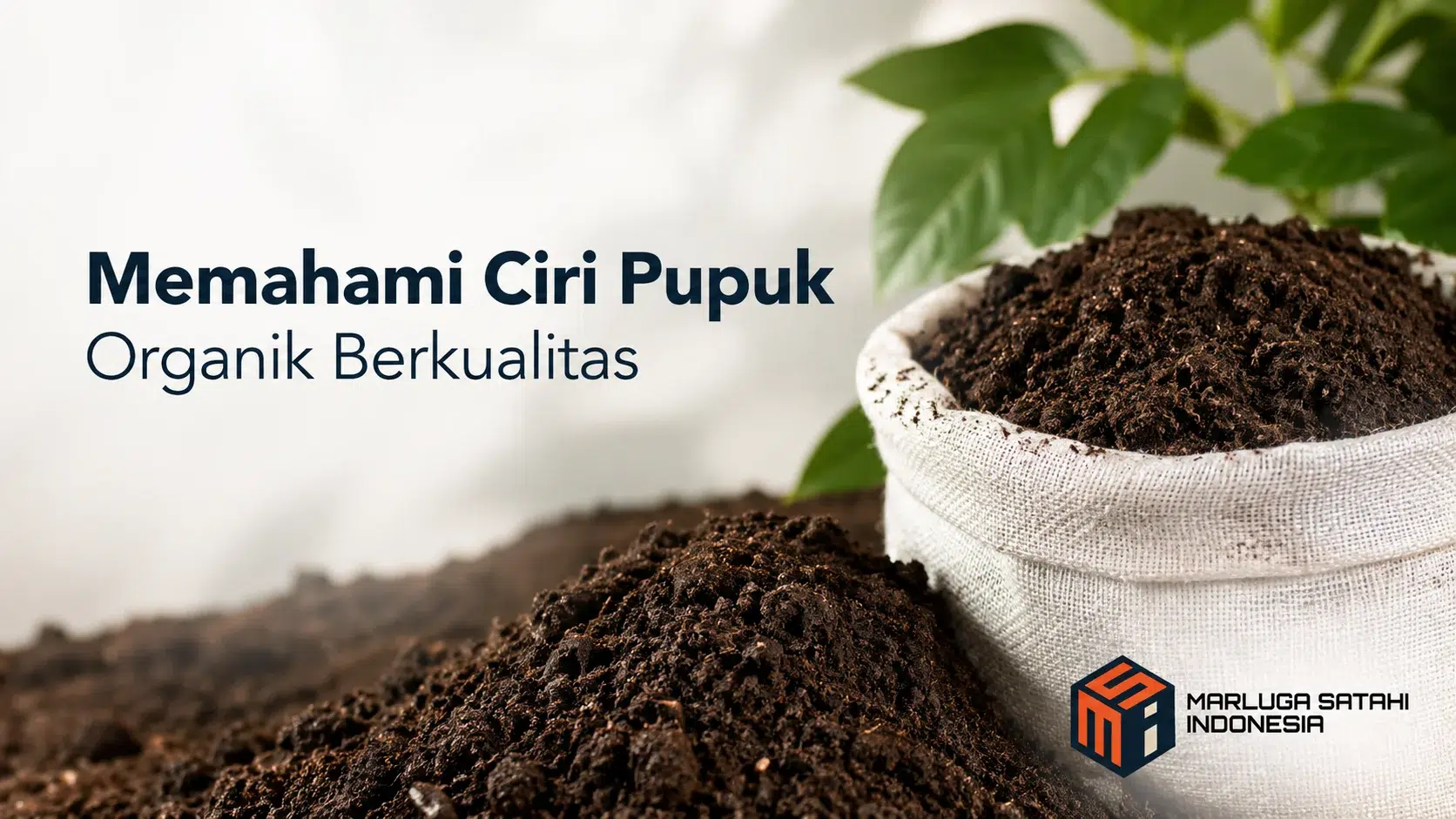 Pupuk organik berkualitas dalam karung dengan tekstur kompos alami dan tanaman hijau sebagai ilustrasi karakteristik pupuk organik