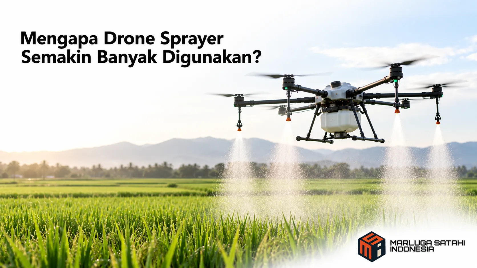 Drone sprayer melakukan penyemprotan presisi di lahan pertanian sebagai solusi untuk meningkatkan efisiensi dan produktivitas pertanian modern.