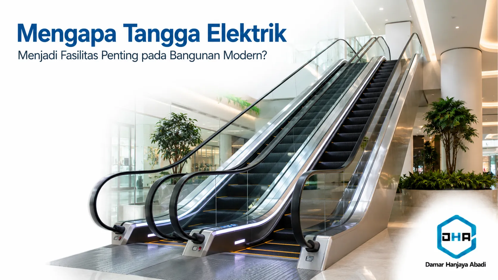 Tangga elektrik modern di dalam gedung bertingkat yang mendukung mobilitas pengunjung secara aman dan efisien.