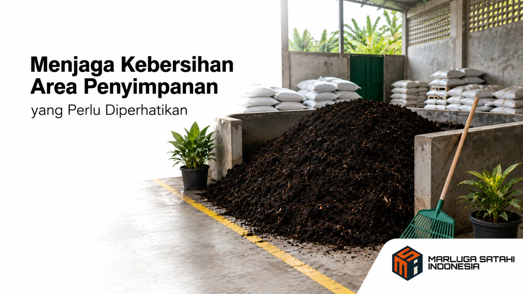 Kebersihan area penyimpanan membantu menjaga kompos tetap berkualitas dan siap digunakan.