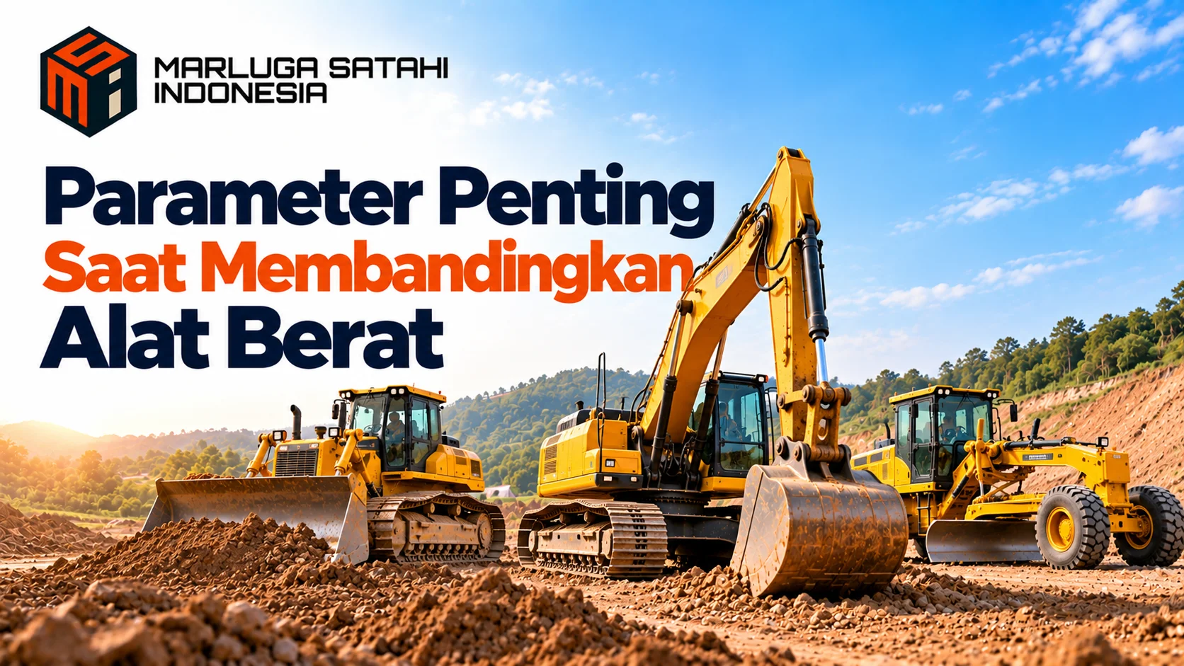 Distributor alat berat e-katalog untuk kebutuhan proyek pemerintah dengan excavator, bulldozer, dan motor grader.