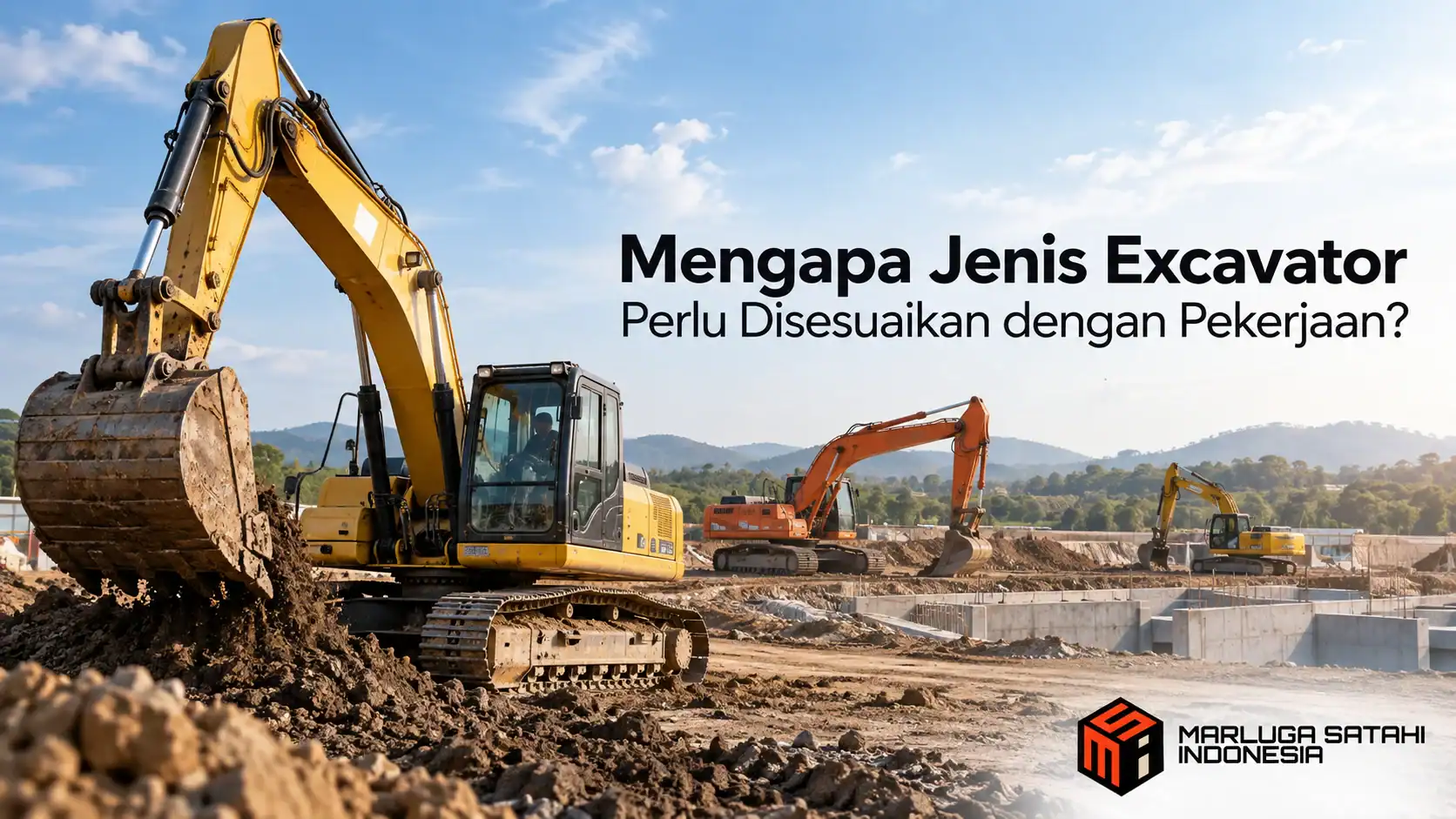 Jenis excavator untuk proyek pemerintah dengan unit excavator berbagai ukuran di area konstruksi