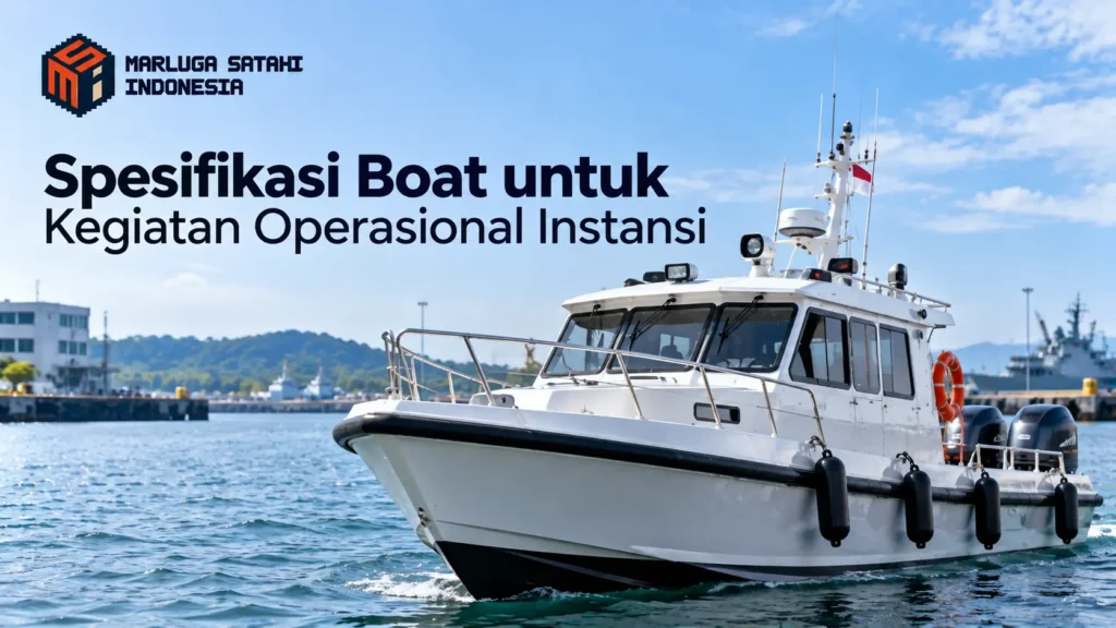 Spesifikasi boat untuk kegiatan operasional instansi pemerintah dengan kapal operasional bermesin ganda di pelabuhan, dilengkapi kabin navigasi, radar, antena komunikasi, dan perlengkapan keselamatan dari Marluga Satahi Indonesia.